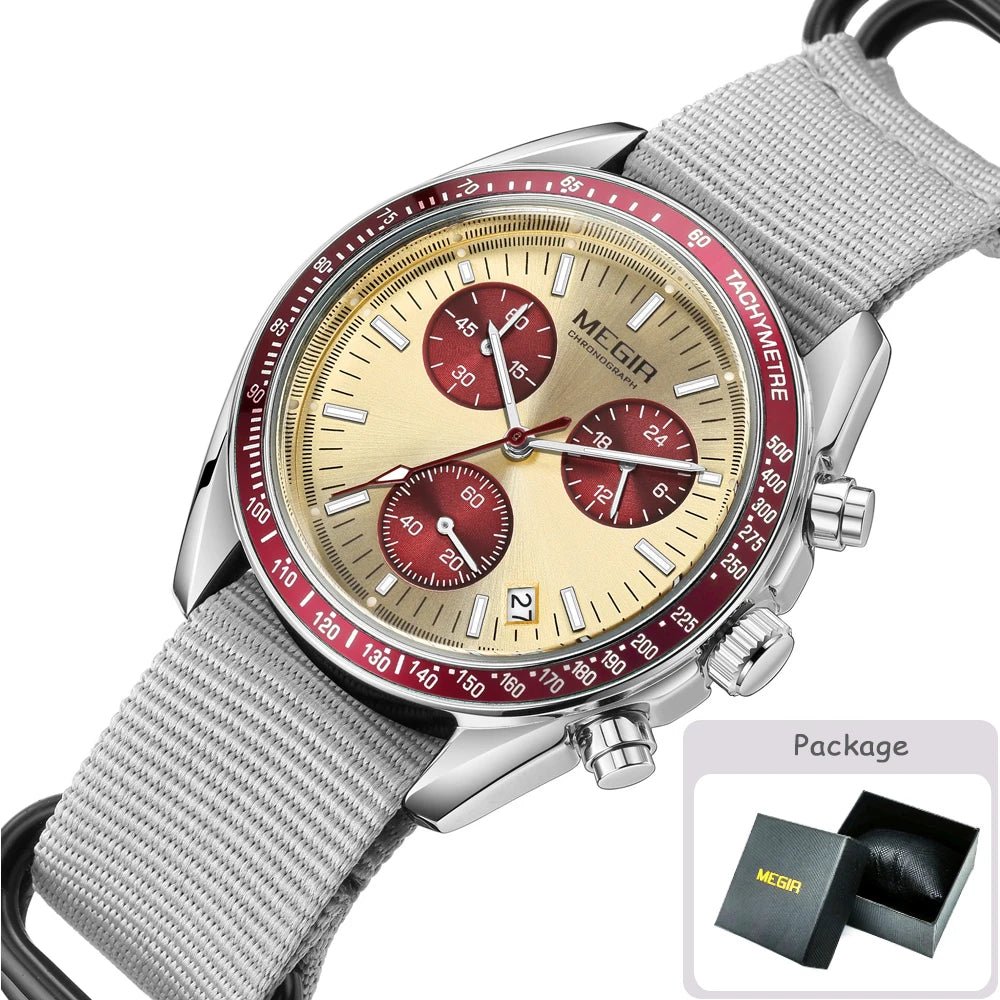 MEGIR Men's Luxury Sport Watch Chronograph Quartz Canvas Wristwatch