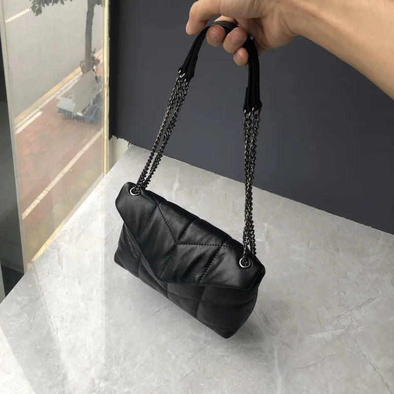 Women's Elegant Sheepskin Chain Bag- Designer Leather Messenger Handbag