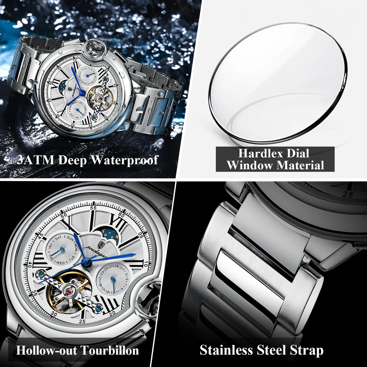 POEDAGAR 1413 Men's Automatic Watch with Day & Date Display