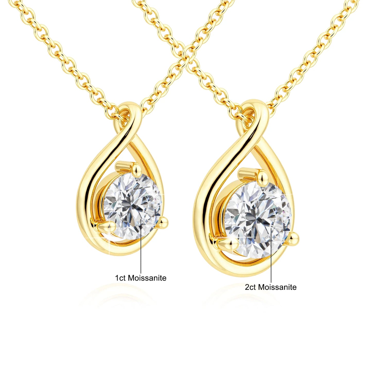 14K Gold Plated Pear Moissanite Solitaire Pendant Necklace Diamond Certificate Included