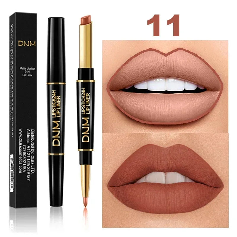 DNM 2-in-1 Matte Lipstick & Lip Liner Pencil - Long-Lasting Waterproof