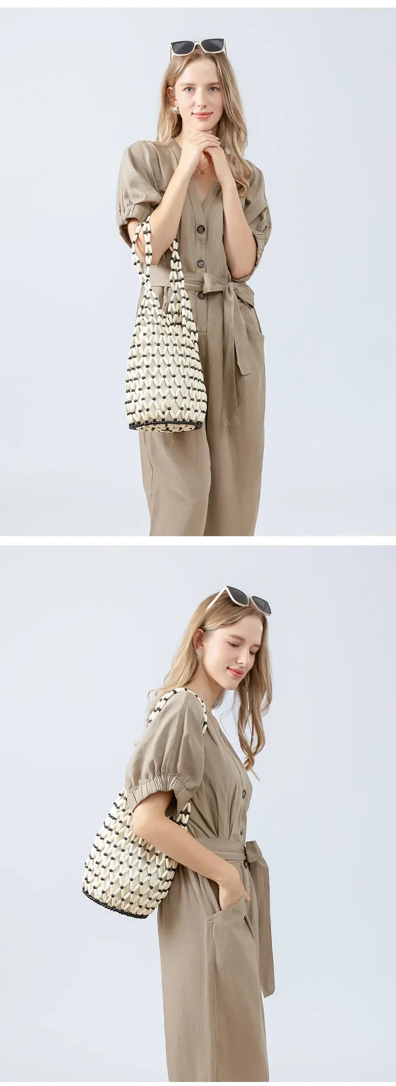 Women's Woven Bucket Bag- Hollow Out Beach Tote Shoulder Handbag