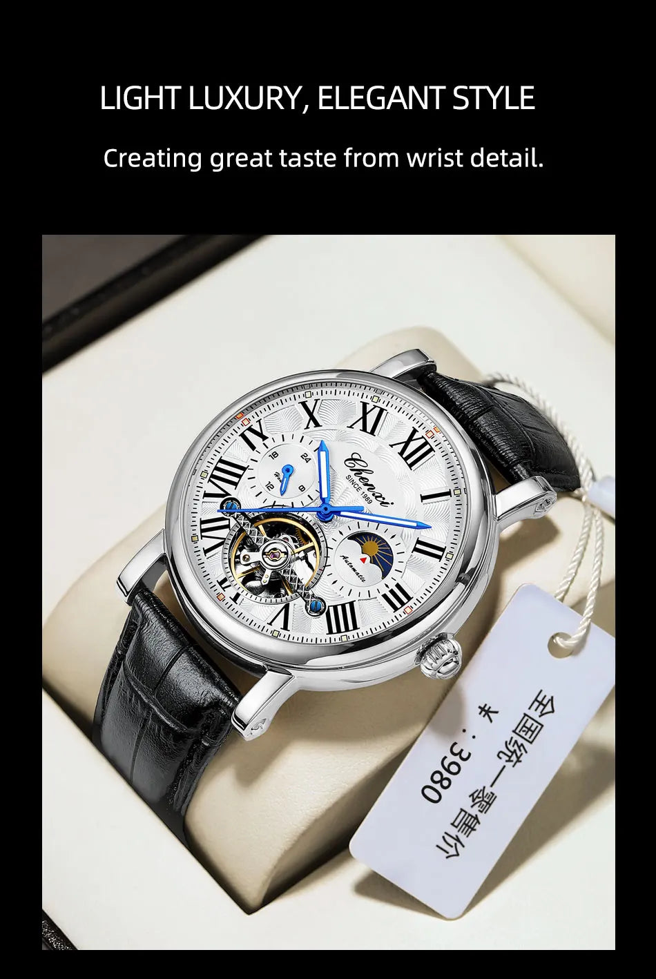 Watch For Men Business Fashion Genuine Leather Waterproof Mechanical Watch New 2024