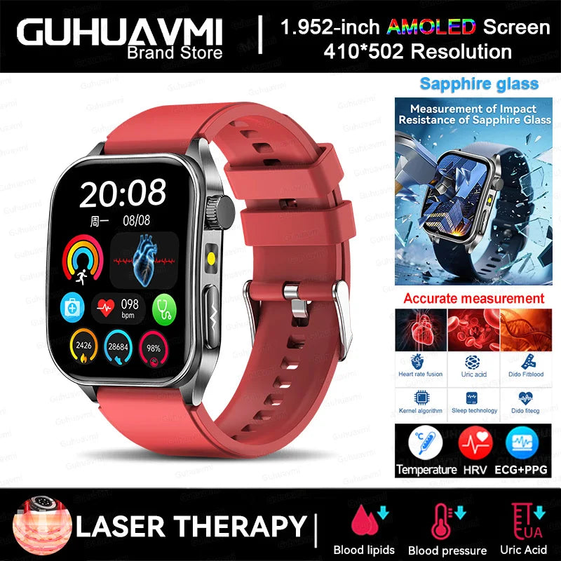 2025 Nursing Grade Laser Therapy Smartwatch- ECG PPG Blood Pressure Uric Acid Monitor