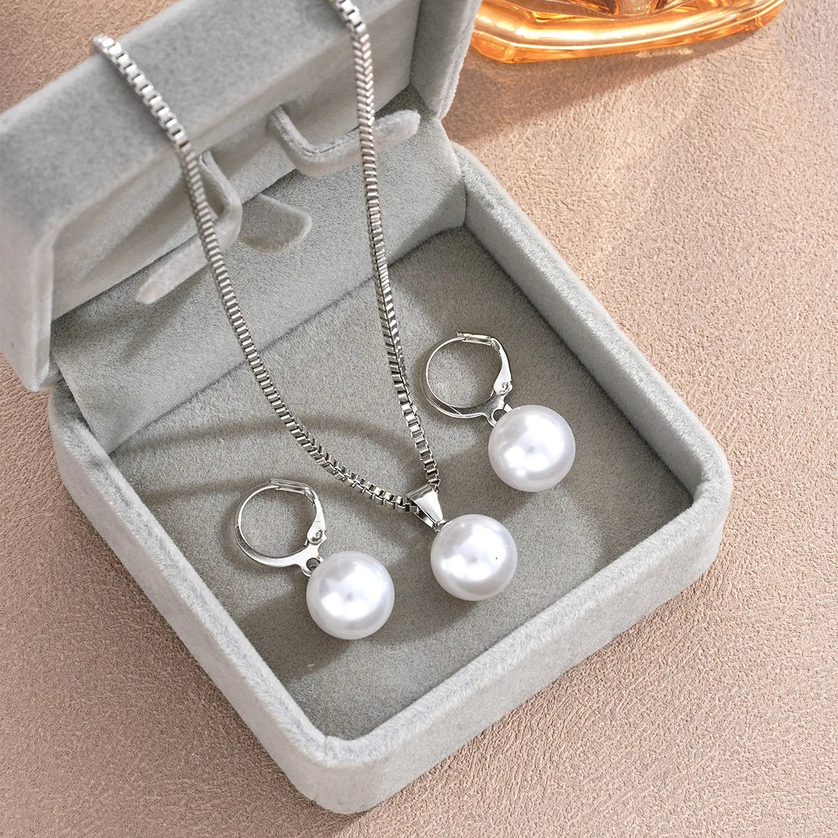 Pearl Pendant Necklace Set for Women - 3 Pcs Rhinestone Earring & Necklace Jewelry Gift Set