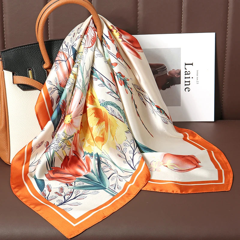 Luxury Print Satin Silk Square Scarf for Women Hijab Shawl & Elegant Wrap Accessory