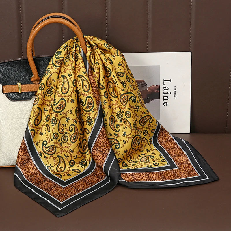 Luxury Print Satin Silk Square Scarf for Women Hijab Shawl & Elegant Wrap Accessory