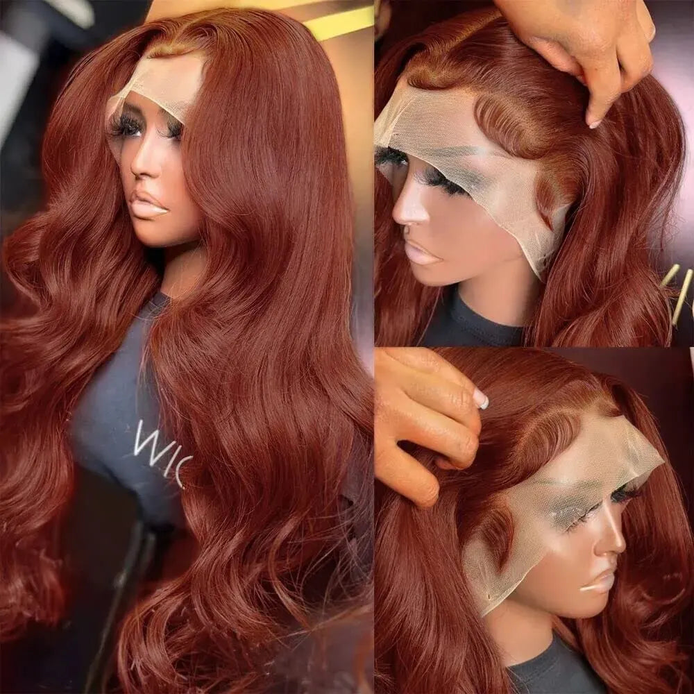 13x4 Reddish Brown Body Wave Lace Front Wig Human Hair HD Lace Pre-Plucked 4x4 Closure