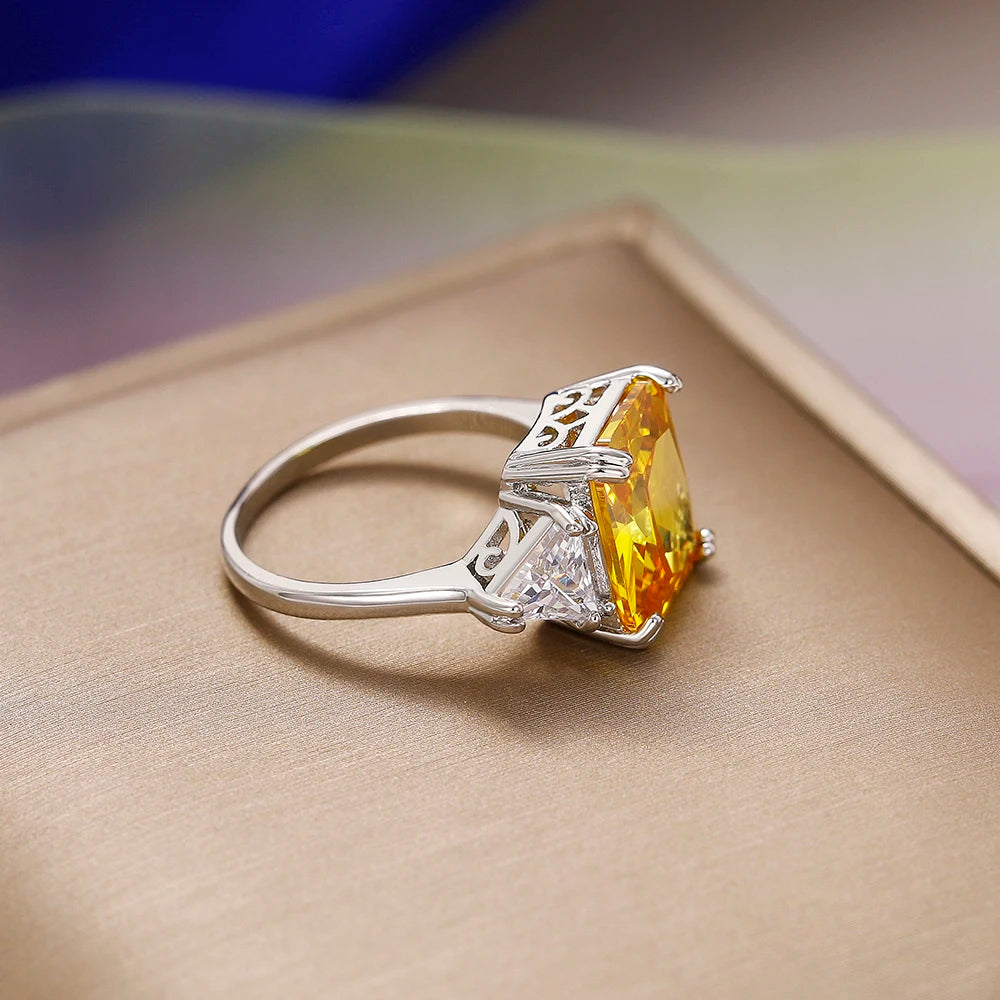 Geometric Yellow Cubic Zirconia Gold Ring