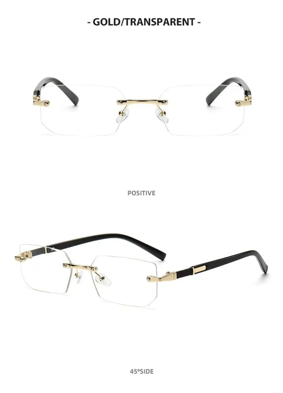 Rectangle Rimless Sunglasses Women Men - Small Square Trendy Shades UV400