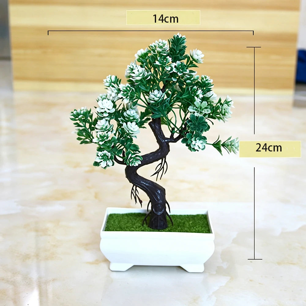 Artificial Bonsai with Faux Flowers Potted Fake Plant for Home, Wadding & Housewarmings Decor