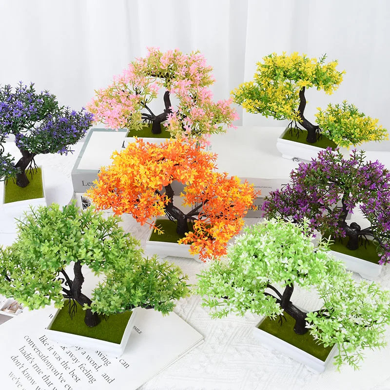 Artificial Bonsai Tree with Flower-Fake Potted Plant for Home Room & Garden Decoration