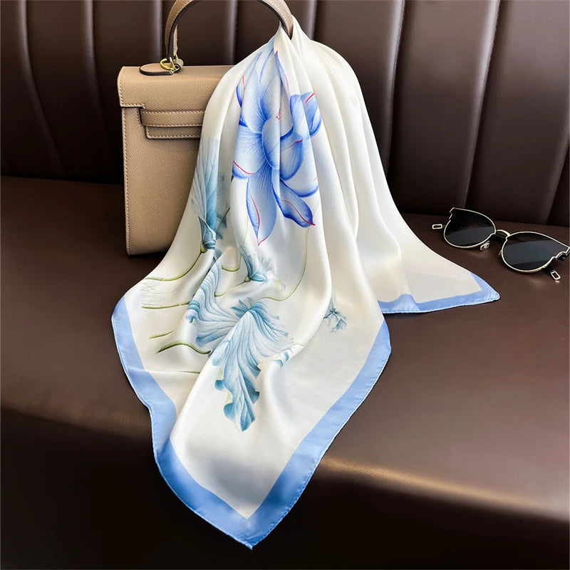 Luxury Print Satin Silk Square Scarf for Women Hijab Shawl & Elegant Wrap Accessory