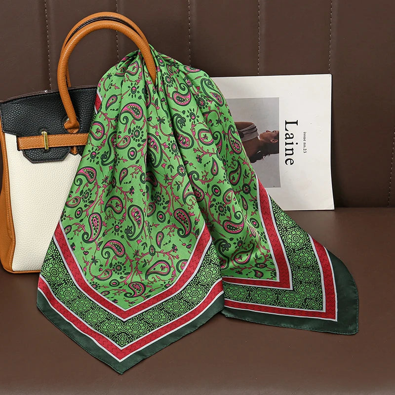Luxury Print Satin Silk Square Scarf for Women Hijab Shawl & Elegant Wrap Accessory