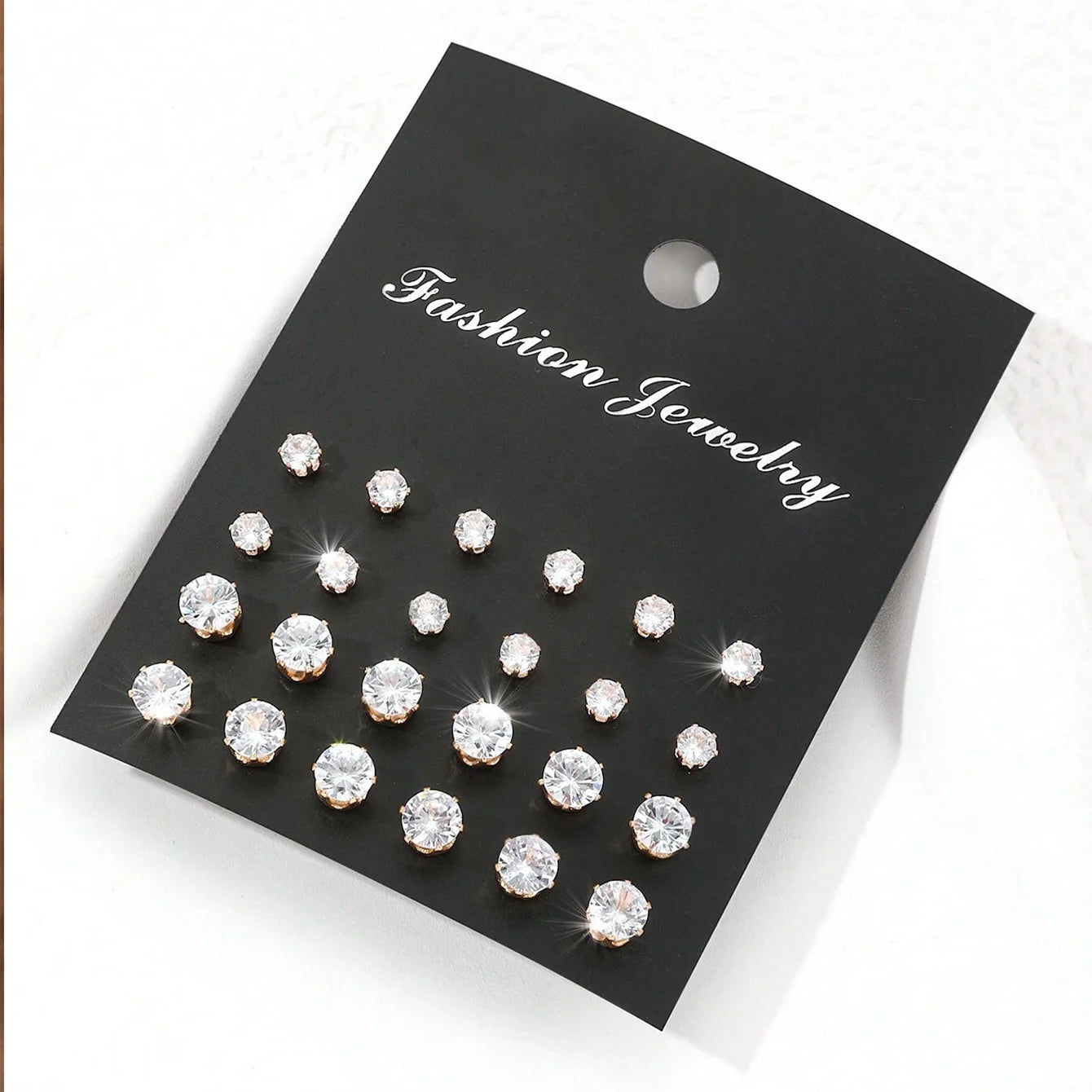 12-Pair Luxurious Shiny Zirconia Stud Earrings Set for Women