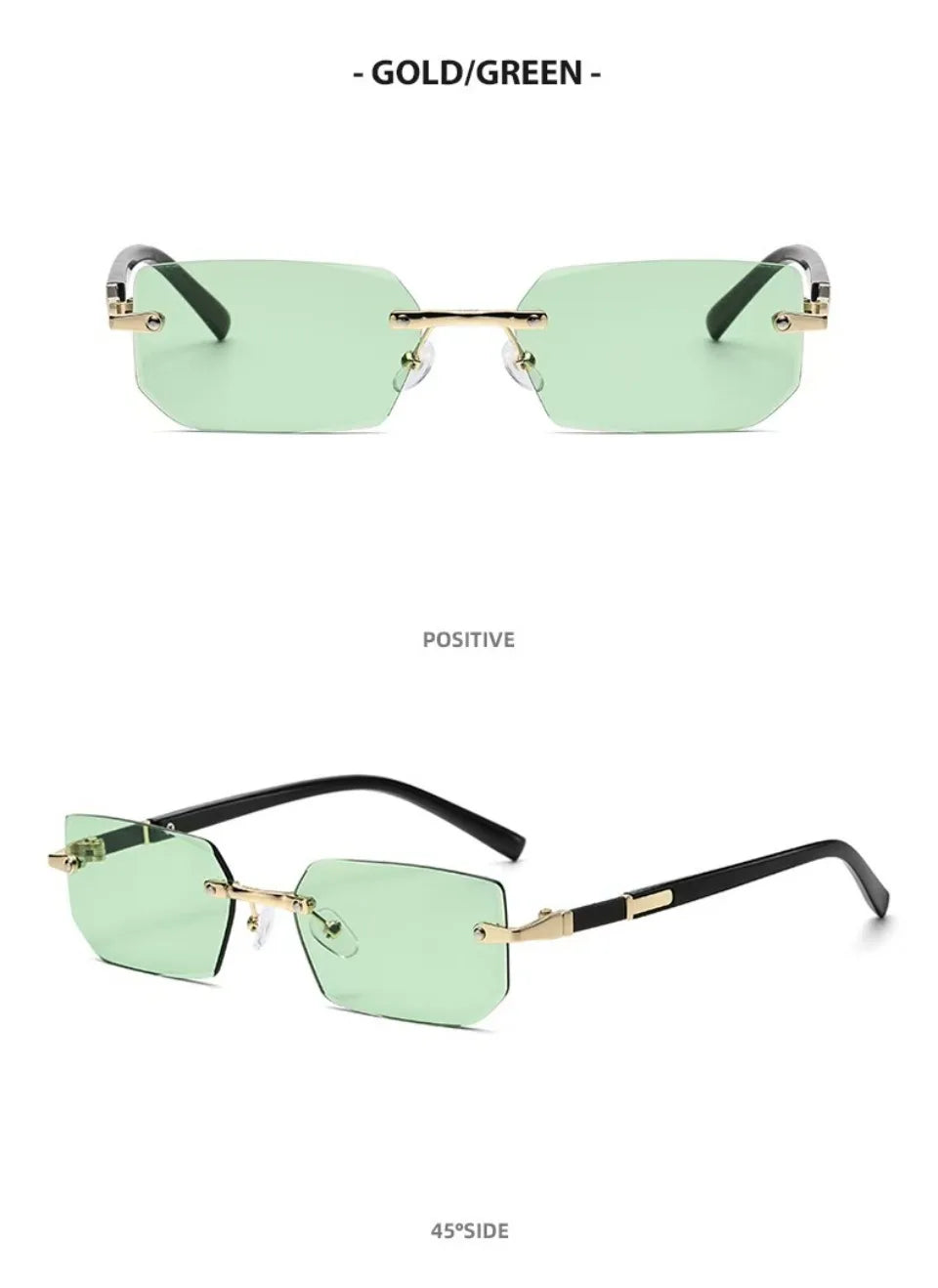 Rectangle Rimless Sunglasses Women Men - Small Square Trendy Shades UV400