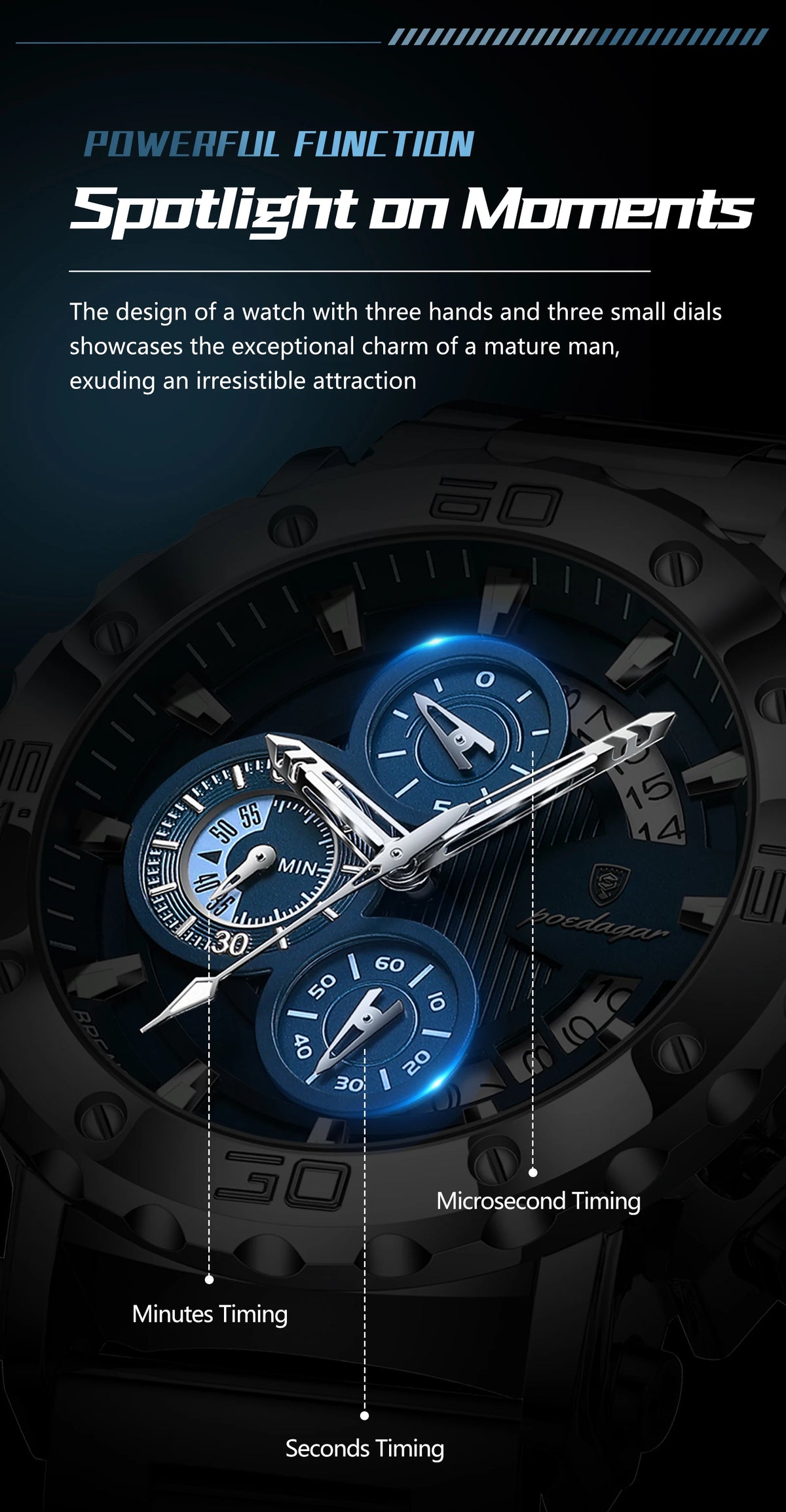 POEDAGAR 892 Men's Stainless Steel Quartz Watch