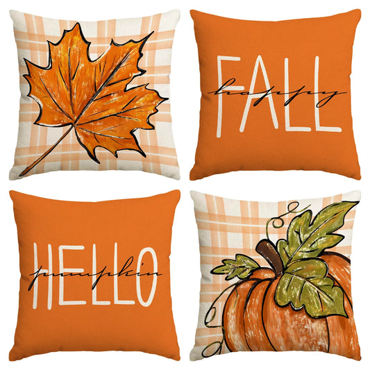 These Thanksgiving Pumpkin & Maple Leaf Pillow Civer - Set of 4