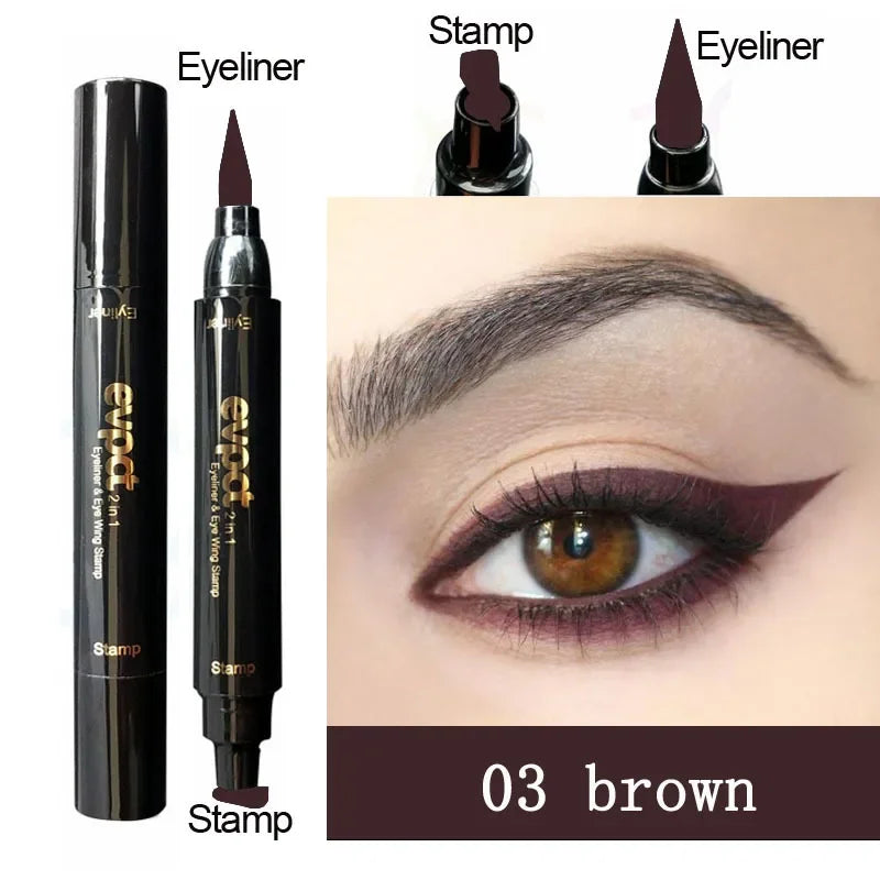 2 In1 Liquid Glitter Eyeliner Stamp Thin Seal Makeup Black Red Green Fast Dry Eye Liner Pencil 7 Color Blue Brown Smoky Eyes