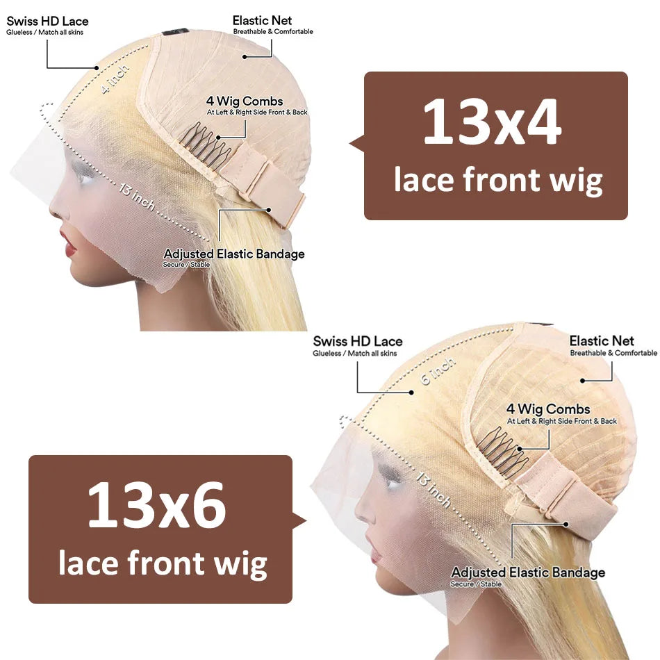 Body Wave Glueless Wig 100% Brazilian Remy Human Hair 4x4& %x5 Lace 180 & 200 Density 18- 38 Inches