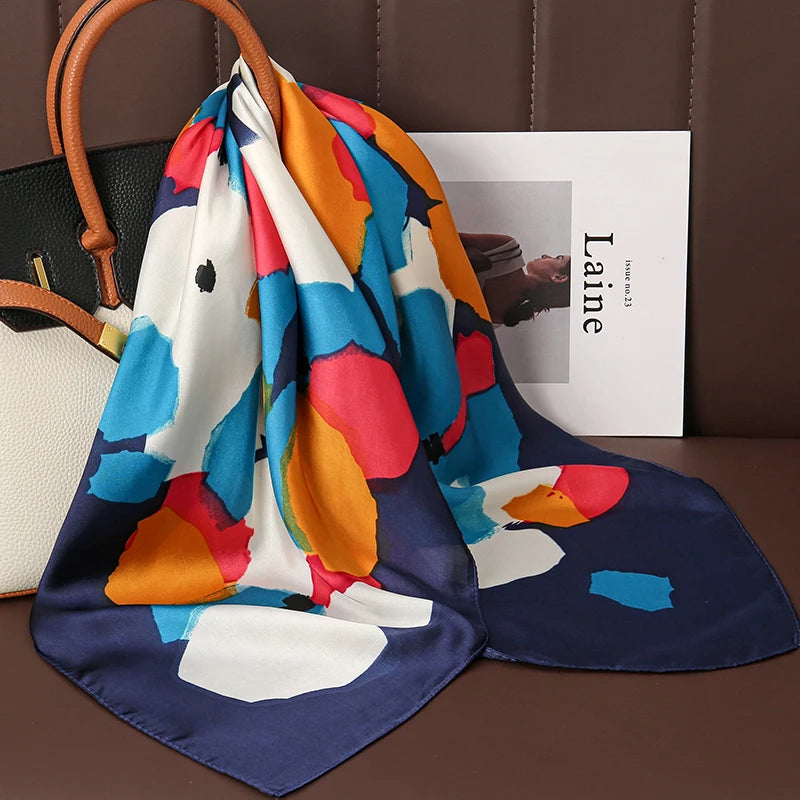Luxury Print Satin Silk Square Scarf for Women Hijab Shawl & Elegant Wrap Accessory