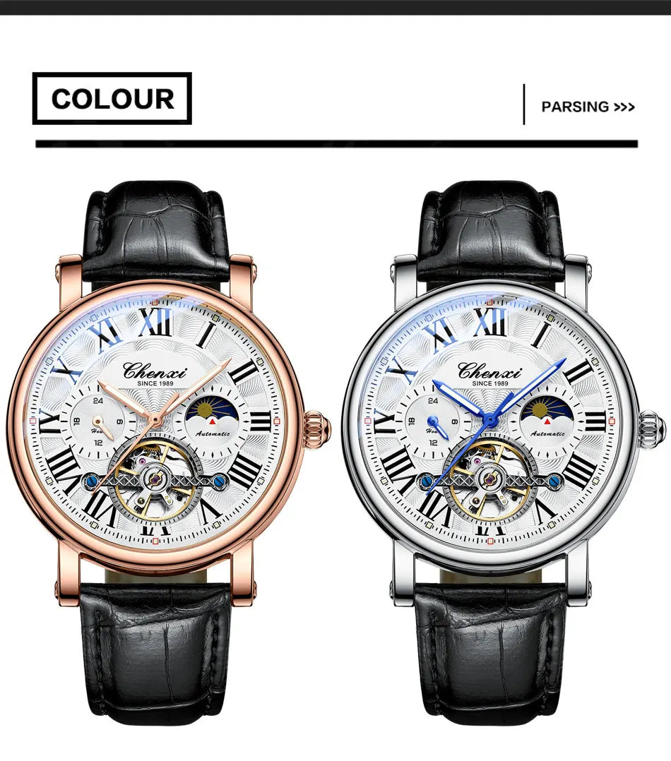Watch For Men Business Fashion Genuine Leather Waterproof Mechanical Watch New 2024
