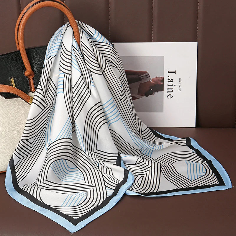 Luxury Print Satin Silk Square Scarf for Women Hijab Shawl & Elegant Wrap Accessory