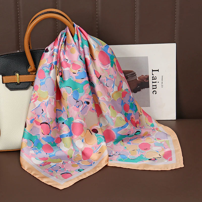 Luxury Print Satin Silk Square Scarf for Women Hijab Shawl & Elegant Wrap Accessory