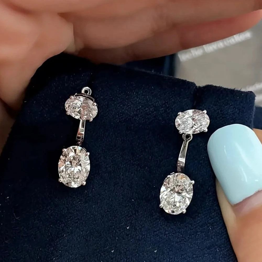Oval Moissanite Drop Earrings-Detachable Ear cuff 925