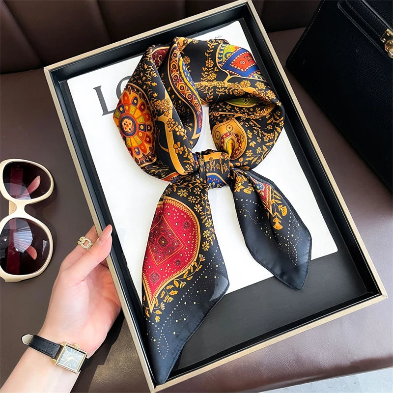 Bohemian Luxury Silk Square Scarf for Women Designer Print Shawl & Versatile Wrap