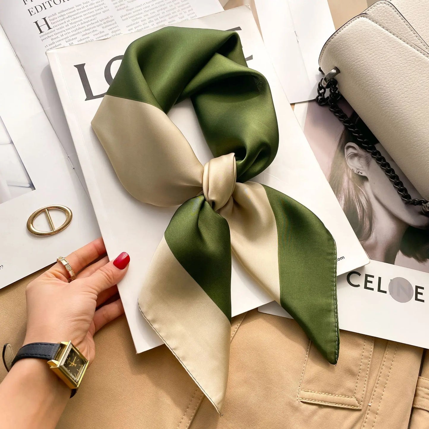 Luxury Silk Feeling Neckerchief for Women Designer Style Neck Wrap & Hair Accessory