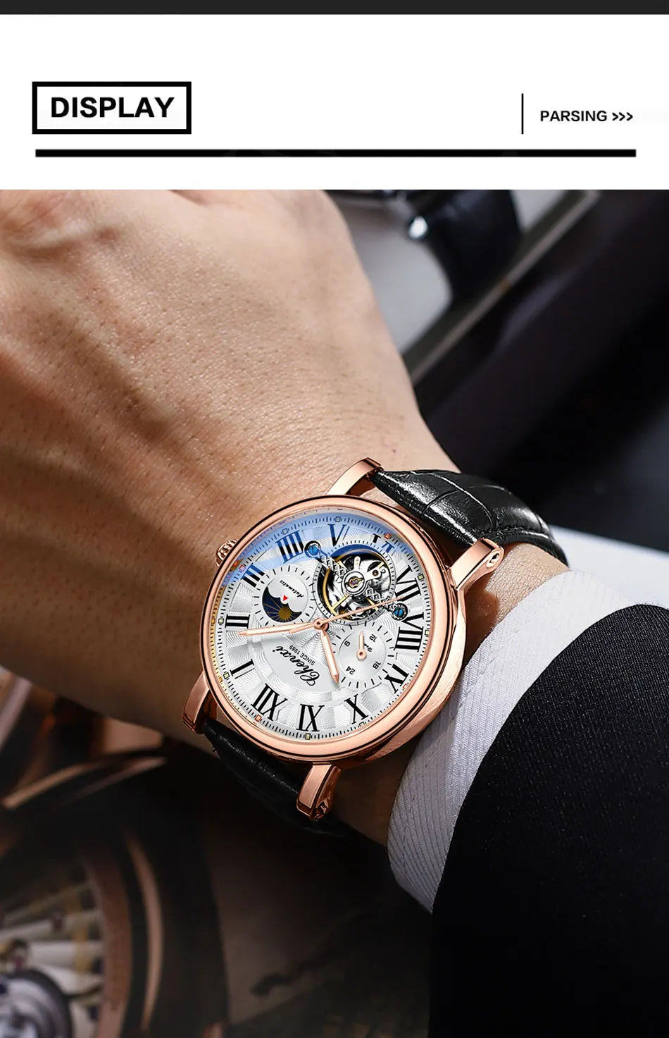 Watch For Men Business Fashion Genuine Leather Waterproof Mechanical Watch New 2024