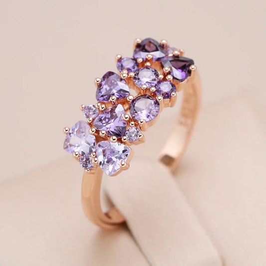 Kinel Hot Shiny Purple Natural Zircon Bride Wedding Rings For Women Trend 585 Rose Gold Color Daily Fine Jewelry Crystal Gift
