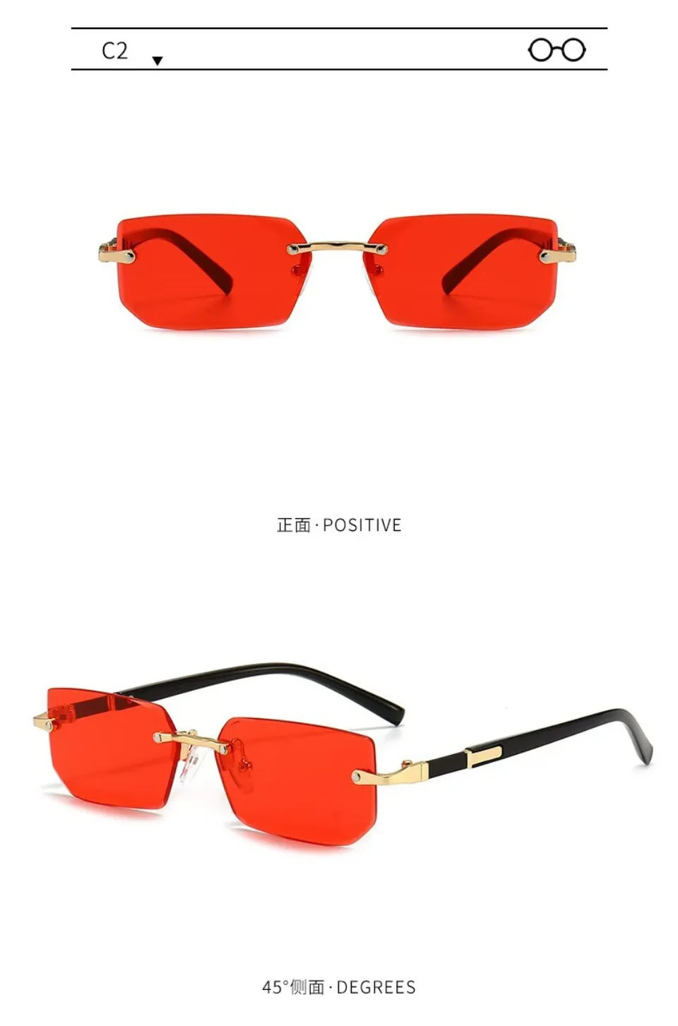 Rectangle Rimless Sunglasses Women Men - Small Square Trendy Shades UV400
