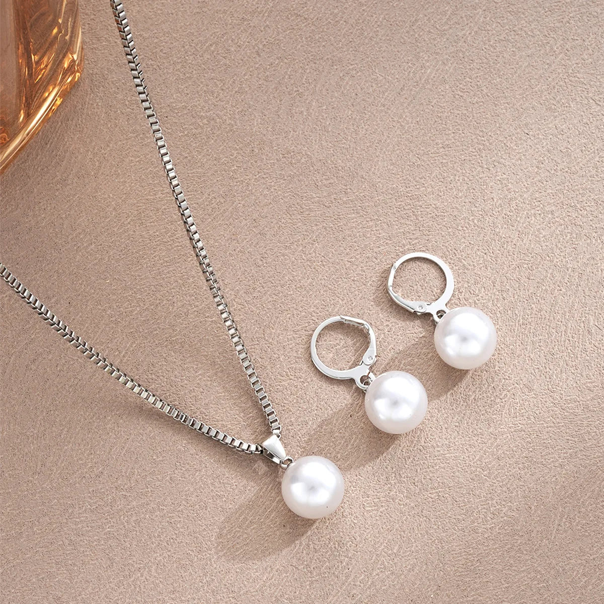Pearl Pendant Necklace Set for Women - 3 Pcs Rhinestone Earring & Necklace Jewelry Gift Set