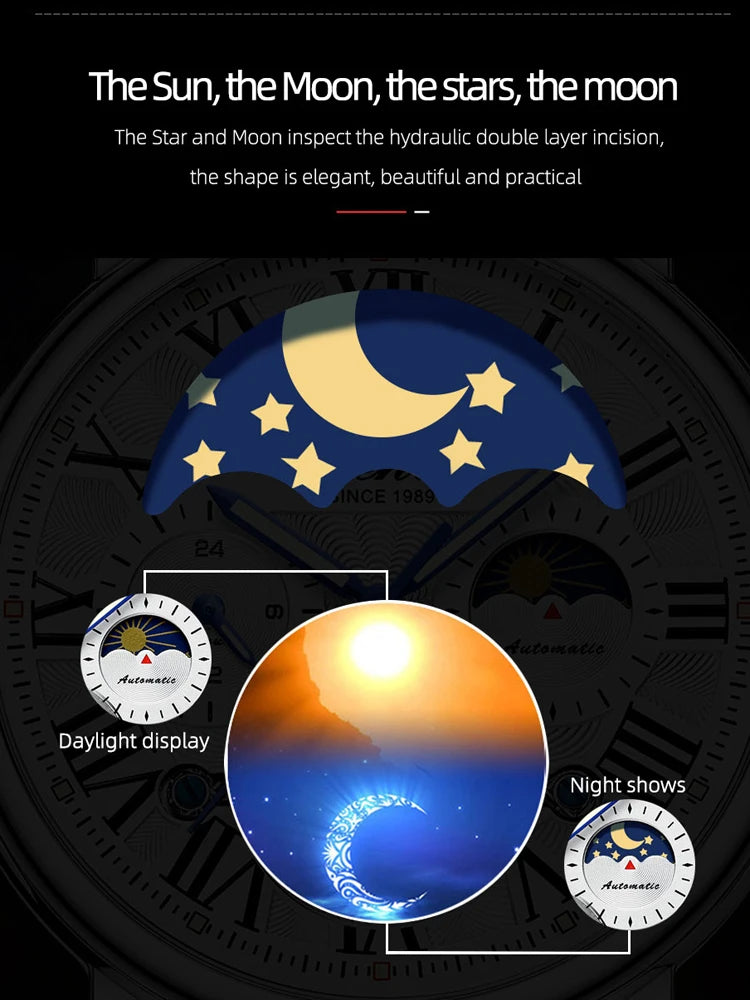 Watch For Men Business Fashion Genuine Leather Waterproof Mechanical Watch New 2024