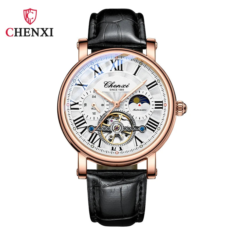 Watch For Men Business Fashion Genuine Leather Waterproof Mechanical Watch New 2024