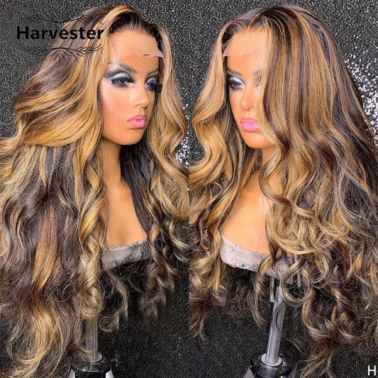 Body Wave 13X6 Hd Lace Frontal Wig 200 Density Highlight Ombre Colored Pre Plucked Brazilian 100% Human Hair 13X4 Lace Front Wig
