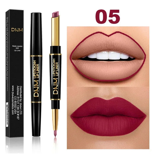 DNM 2-in-1 Matte Lipstick & Lip Liner Pencil - Long-Lasting Waterproof