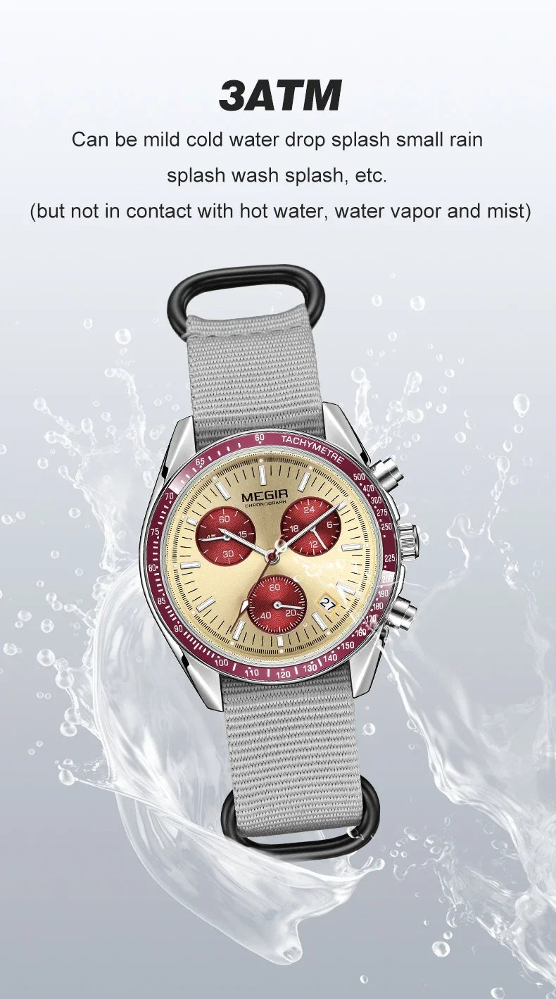 MEGIR Men's Luxury Sport Watch Chronograph Quartz Canvas Wristwatch