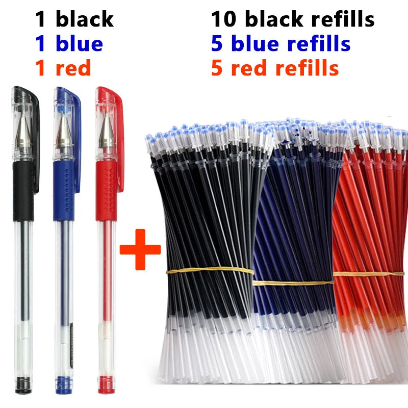 Glen Pens Set - Black Blue Red Refill Bullet Tip 0.5mm Smooth Writing Pens