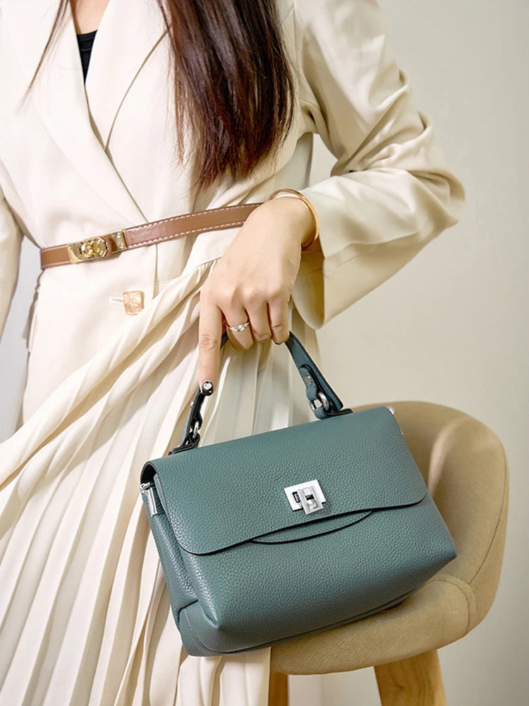 Women's Genuine Leather Top - Handle Envelop Bag - Luxury Crossbody Handbag