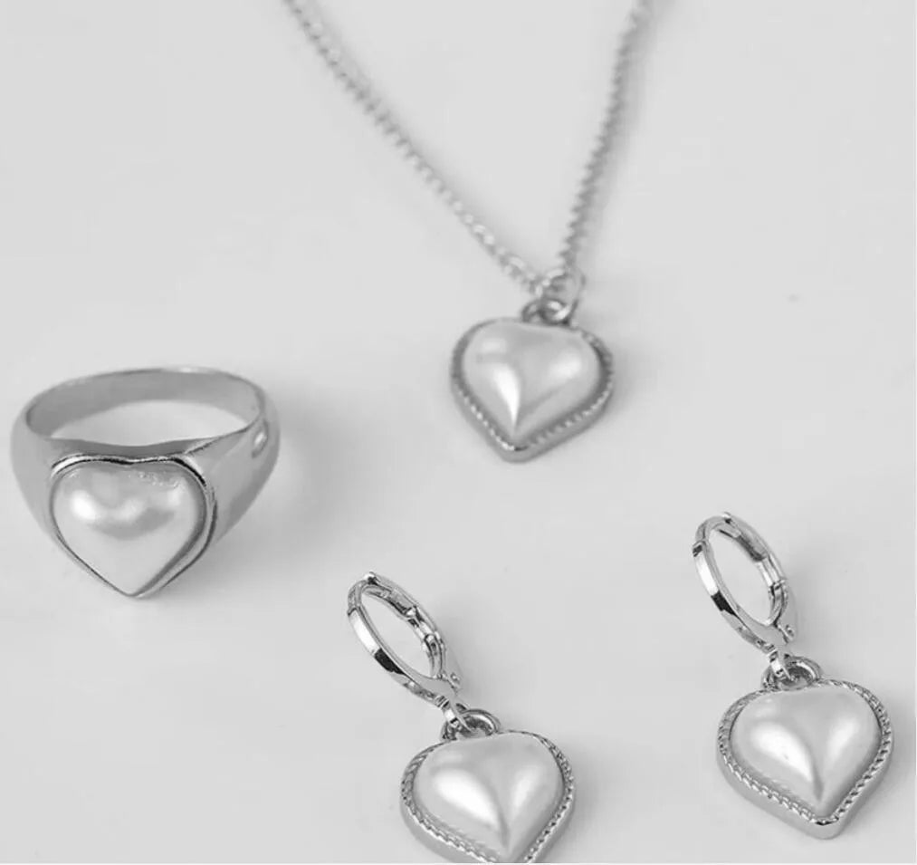 Pearl Pendant Necklace Set for Women - 3 Pcs Rhinestone Earring & Necklace Jewelry Gift Set