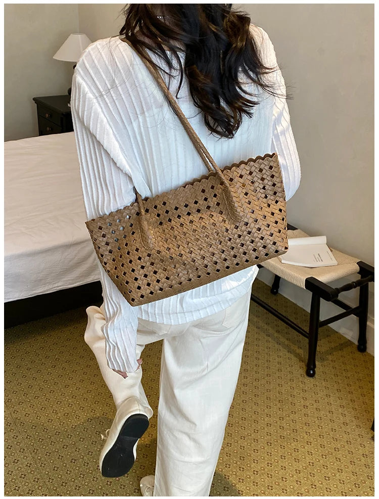 Women's Woven Shoulder Bag - Luxury Designer Tote Purse Handbag