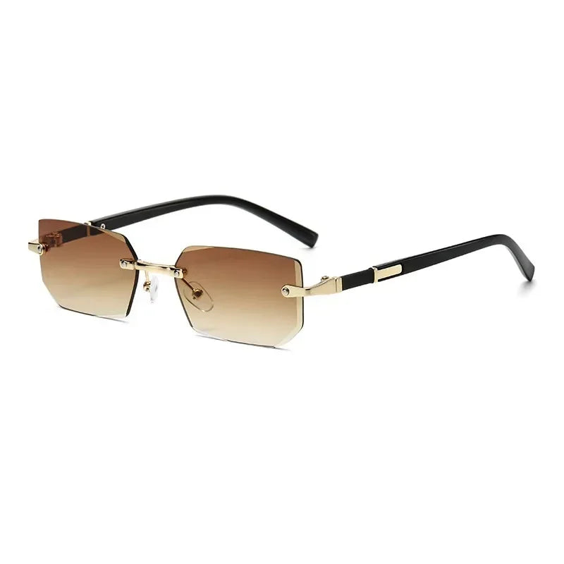 Rectangle Rimless Sunglasses Women Men - Small Square Trendy Shades UV400