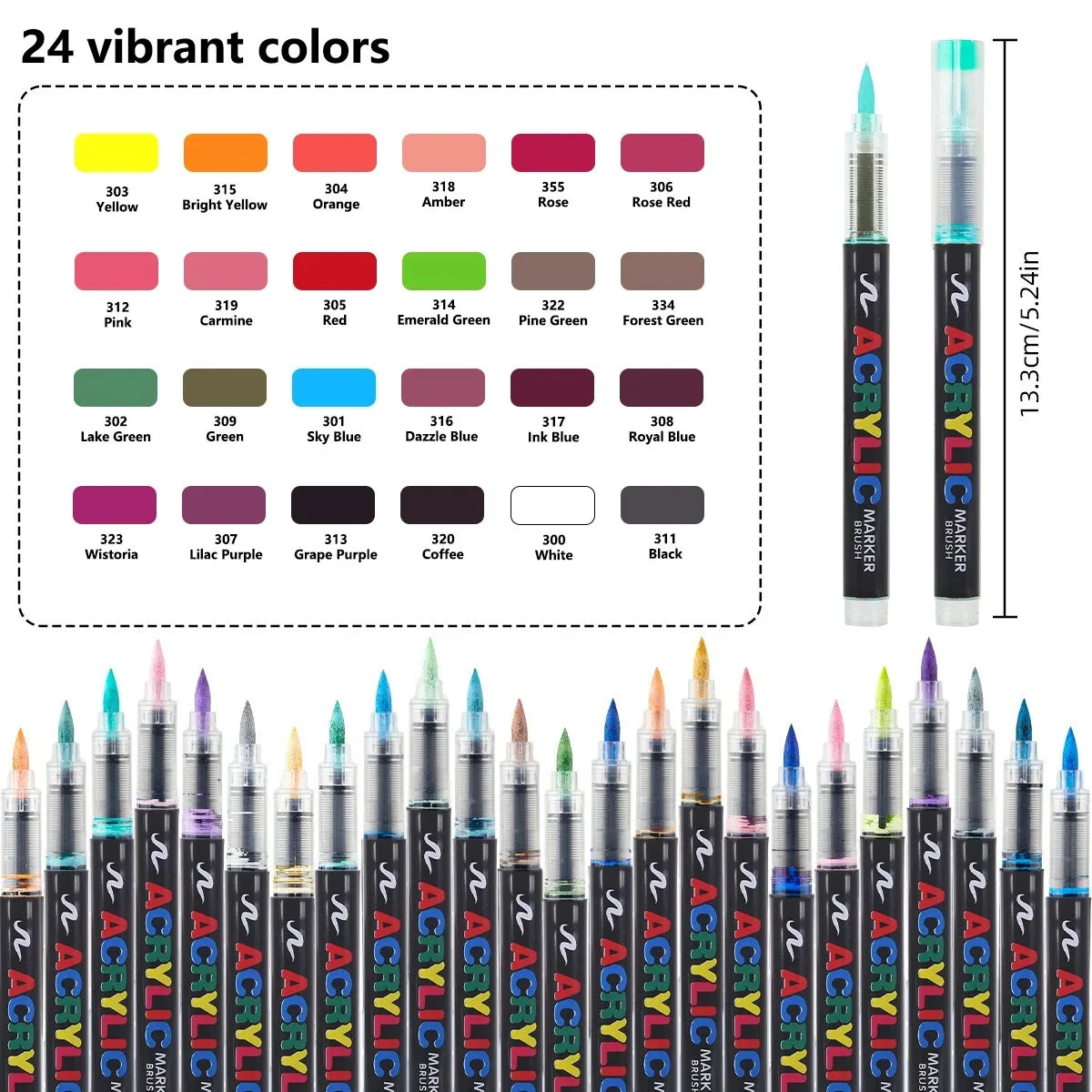 12-366 Colors Acrylic Set- Waterproof Art Brush Pens for Drawing