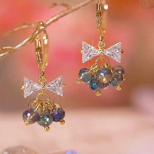 Colorful Crystal Small Circle Pendant Zircon Bow Gold Color Earrings