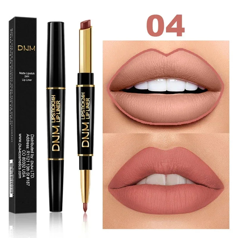 DNM 2-in-1 Matte Lipstick & Lip Liner Pencil - Long-Lasting Waterproof