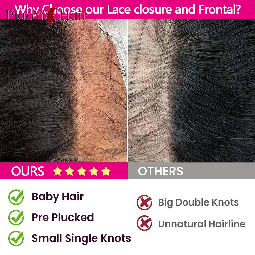Body Wave HD Lace Front & Clouser - 100% Virgin Brazilian Human Hair 4x4, 5x5, 2x6, 13x4, 13x24 Inches
