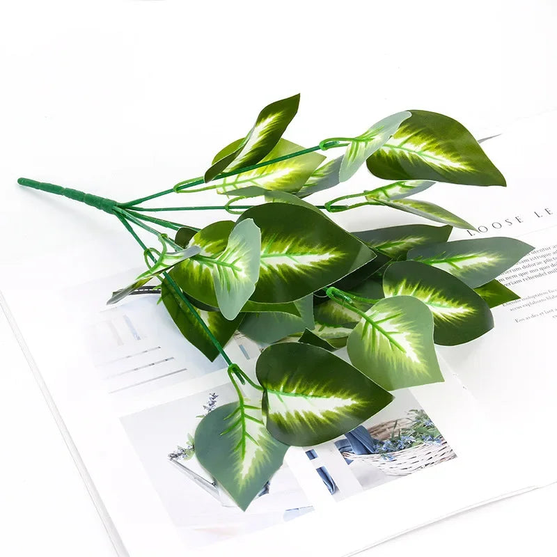 Artificial Silk Tortoiseshell Leaf Plant - Realistic Taro Dieffenbachia Fale Greenery for Home Decor